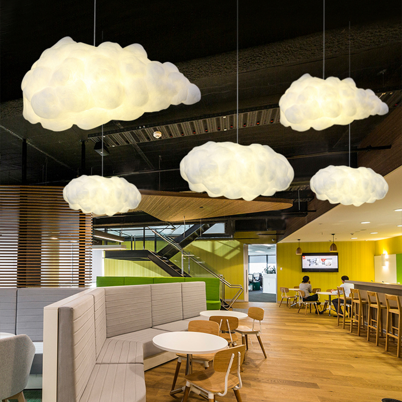 White cloud hanging lamp for children's bedroom presented in a restaurant