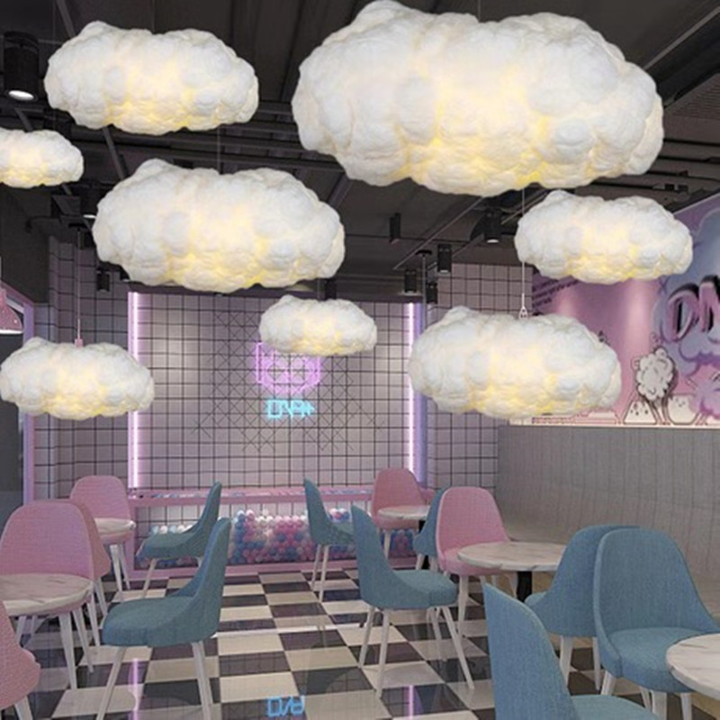 White cloud hanging lamp for children's bedroom presented in a restaurant