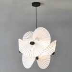 White fabric hanging hat chandelier on grey background