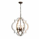 White solid wood chandelier with vintage design on white background