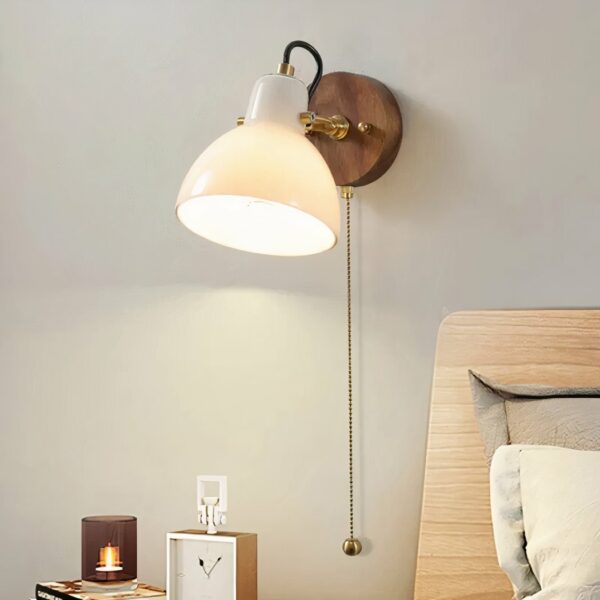 Adjustable Japanese-style LED wall light on grey background