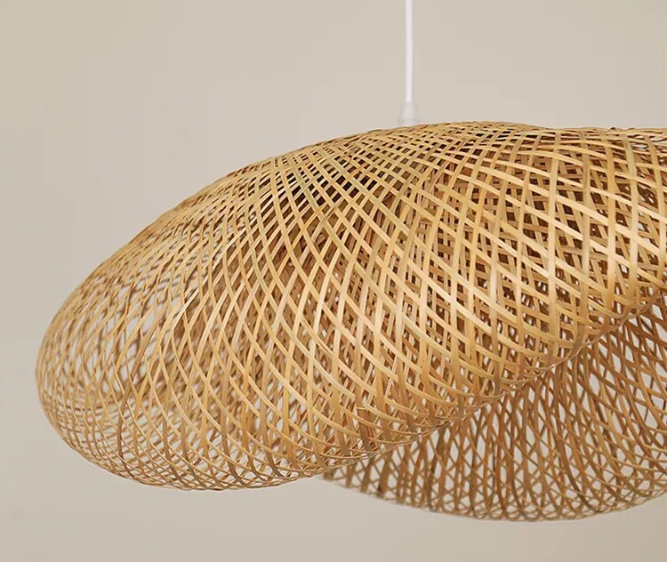 Bamboo chandelier with large airy shade and modern design