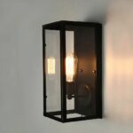 Black and retro metal LED wall light on grey background