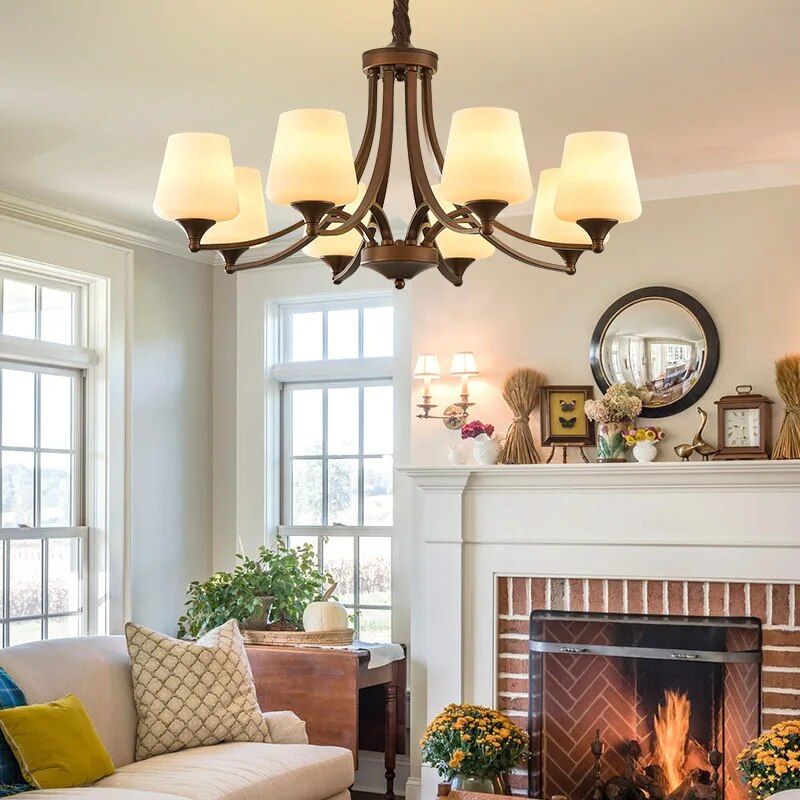Glass and metal LED ceiling pendant chandelier in retro design
