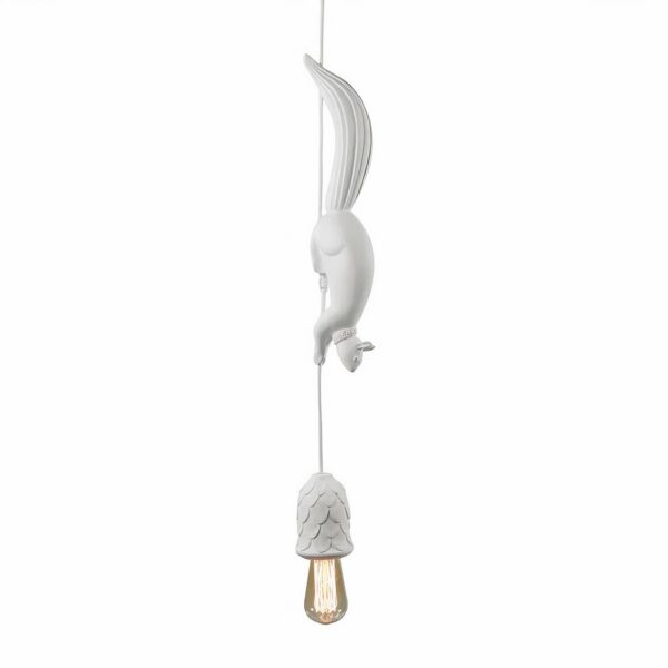 Hanging resin chandelier with squirrel and acorn on white background