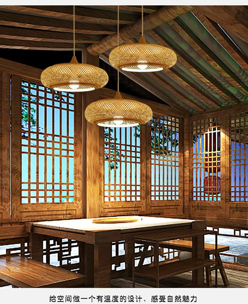 Indoor hand-knitted bamboo hanging chandelier