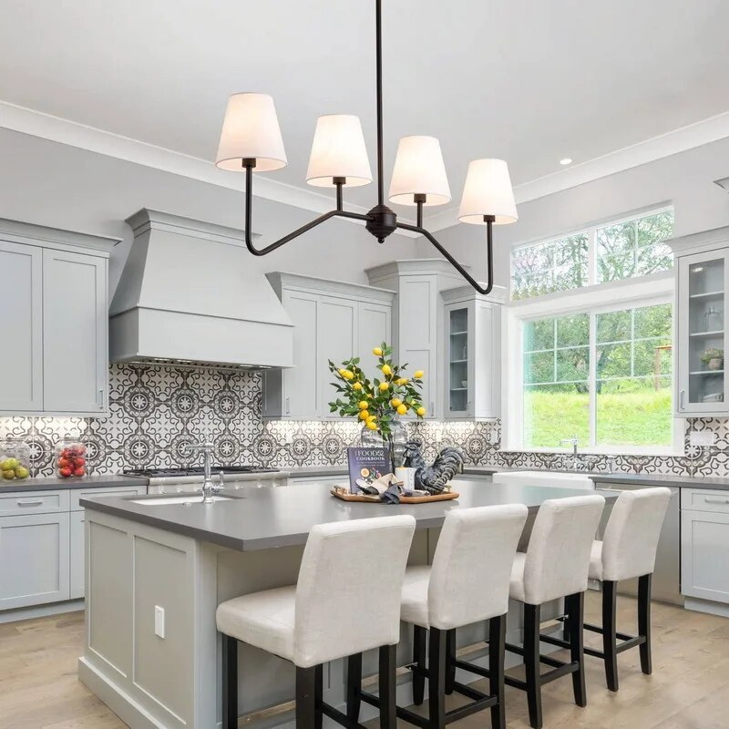 Industrial-style black American wrought-iron chandelier