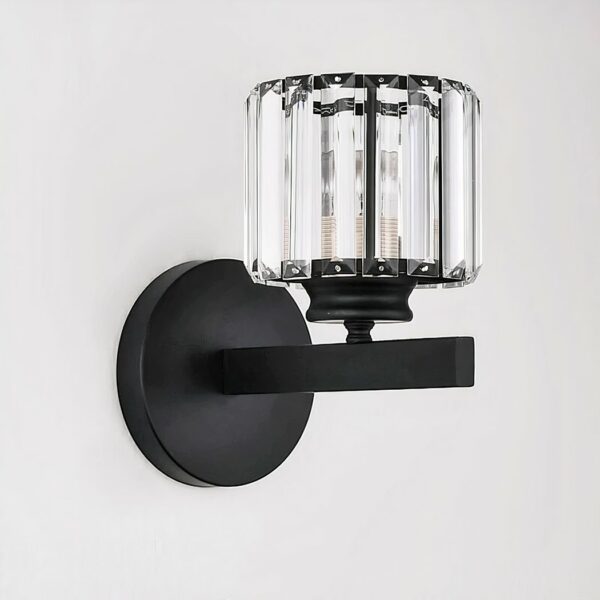 Luxurious Nordic design LED wall light in stainless steel and crystal on a grey background