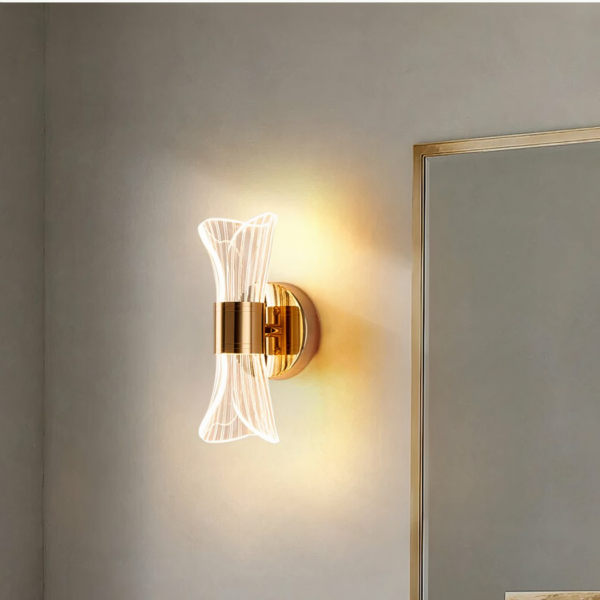 Luxurious Nordic LED wall light in aluminium and acrylic on grey background