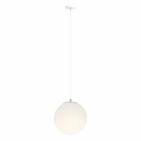 White ball chandelier, suspended. On a white background.