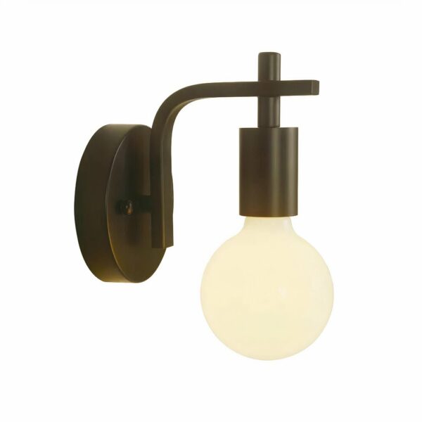 Minimalist vintage-style black wall light on white background