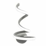 Modern, minimalist white wall light in the shape of a spiral. With lit LED strip. On a white background.
