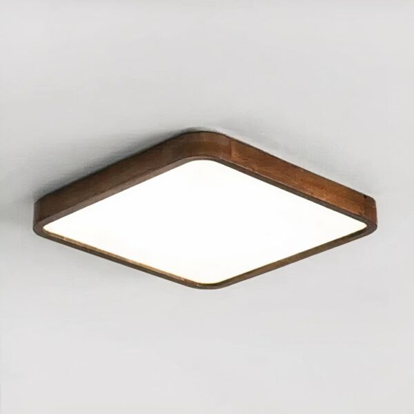 Square wood and acrylic chandelier, glued to the ceiling.