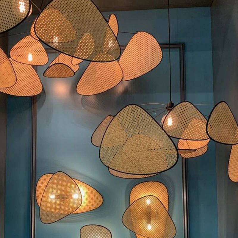 Rattan and wicker hanging lamp