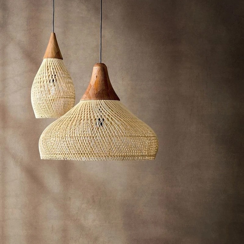 Hand-woven bamboo bedroom chandelier hat shape