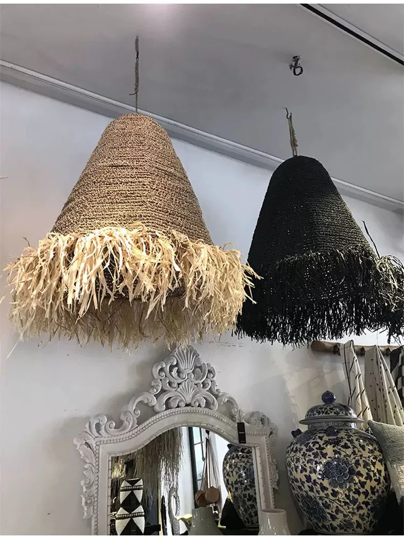 Handmade straw and rope chandelier