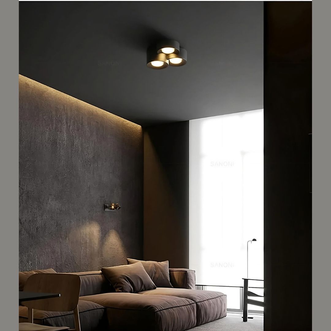 Modern LED chandelier with minimalist cylinder design and recessed spotlight