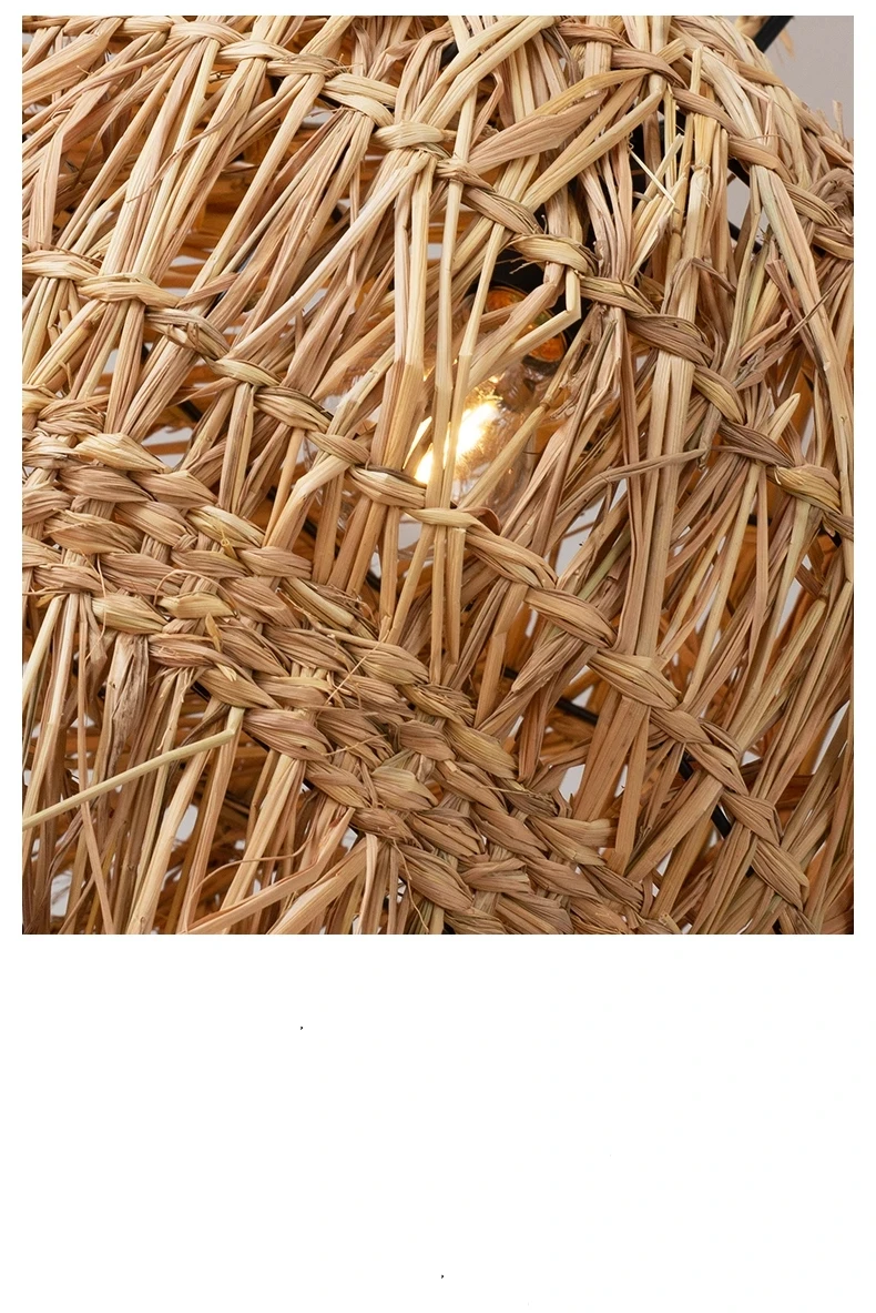 Retro ball chandelier in hand-woven straw and bamboo