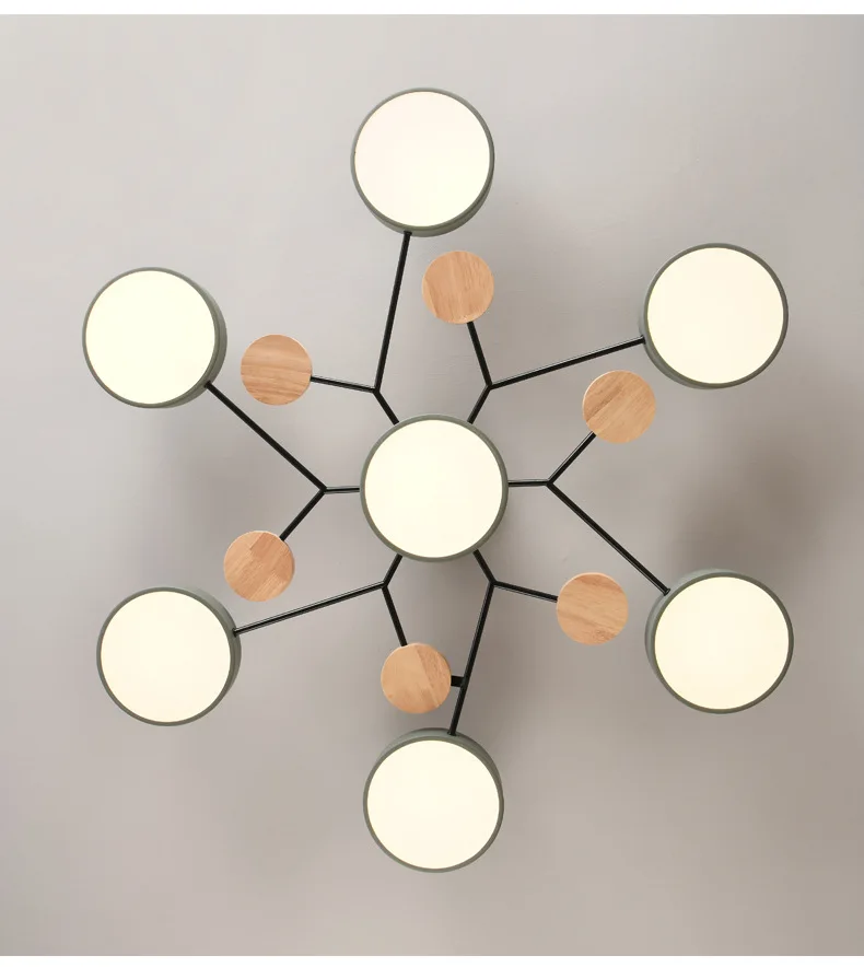 Wood and metal chandelier for adult bedroom, Scandinavian style